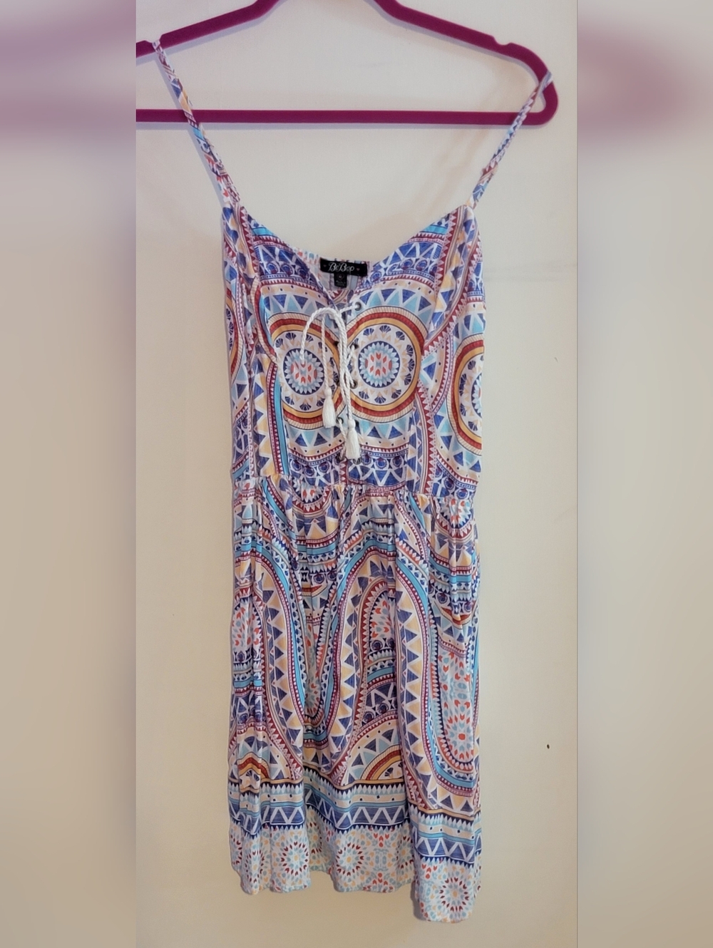 Boho Multicolor Printed Mini Dress - Blue, Orange, Pink